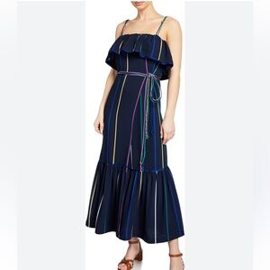 Banana Republic Blue Maxi Dress Ruffle Top and Vertical Stripes Small